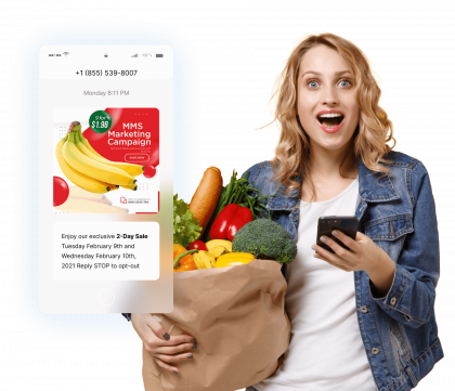 Grocery stores can send notifications of deals and discounts through SMS or MMS to attract customers to the store
